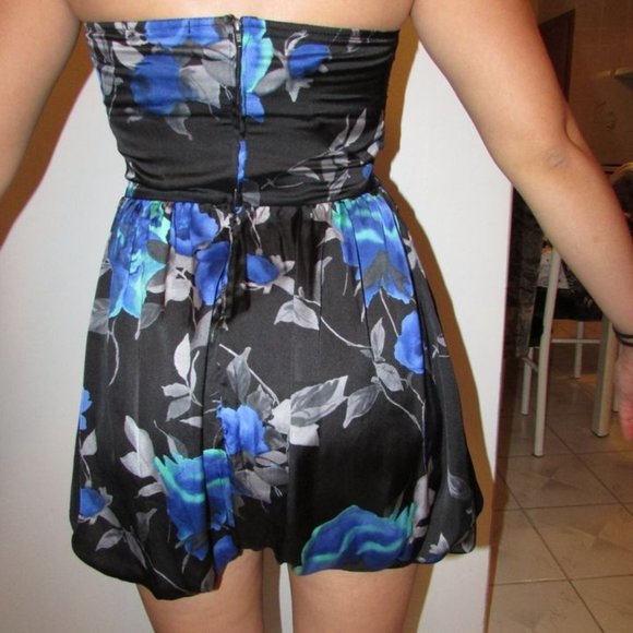 Women's Black and Blue Floral Strapless Dress - Picture 3 of 3